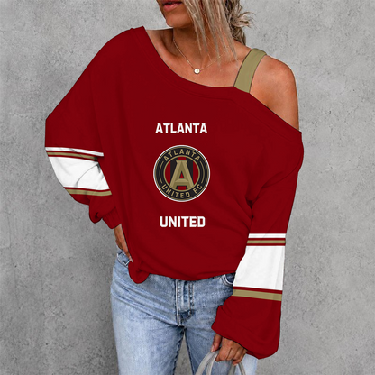 [GOAL DEAL] NEW CUSTOMIZED MLS14 ALU ATLANTA UNITED FC WOMEN'S OFF-SHOULDER LONG SLEEVE SHIRT