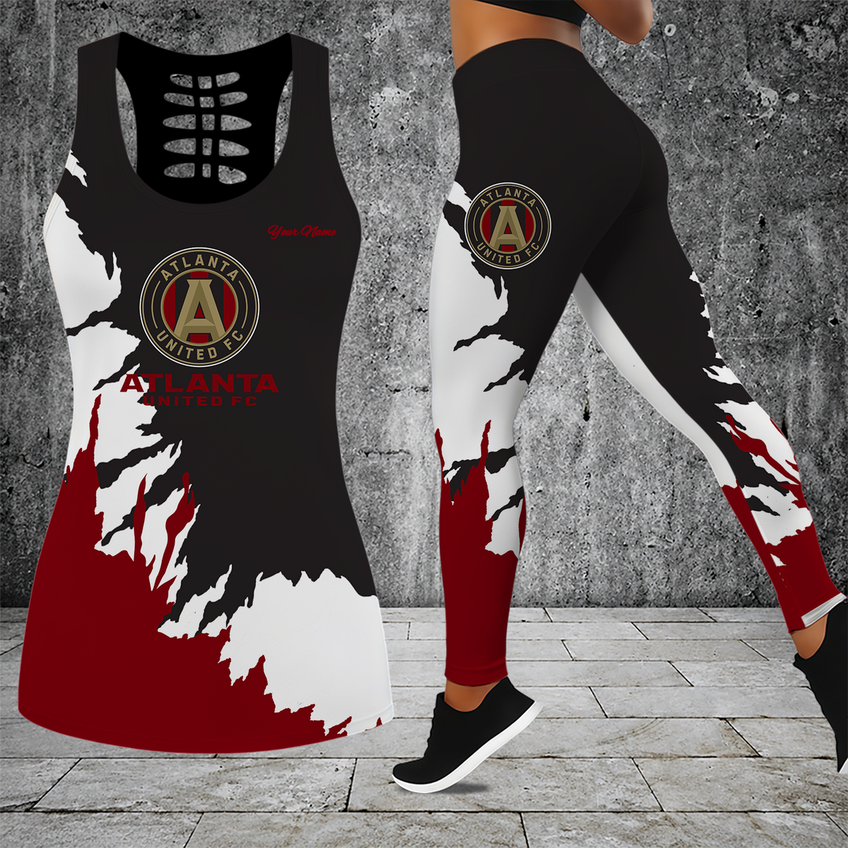 [GOAL DEAL] NEW CUSTOMIZED MLS14 ALU ATLANTA UNITED FC HOLLOW TANK TOP & LEGGINGS SET