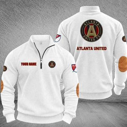 [GOAL DEAL] NEW CUSTOMIZED MLS14 ALU ATLANTA UNITED FC MULTICOLOR STRIPED QUATER ZIP SWEATSHIRT