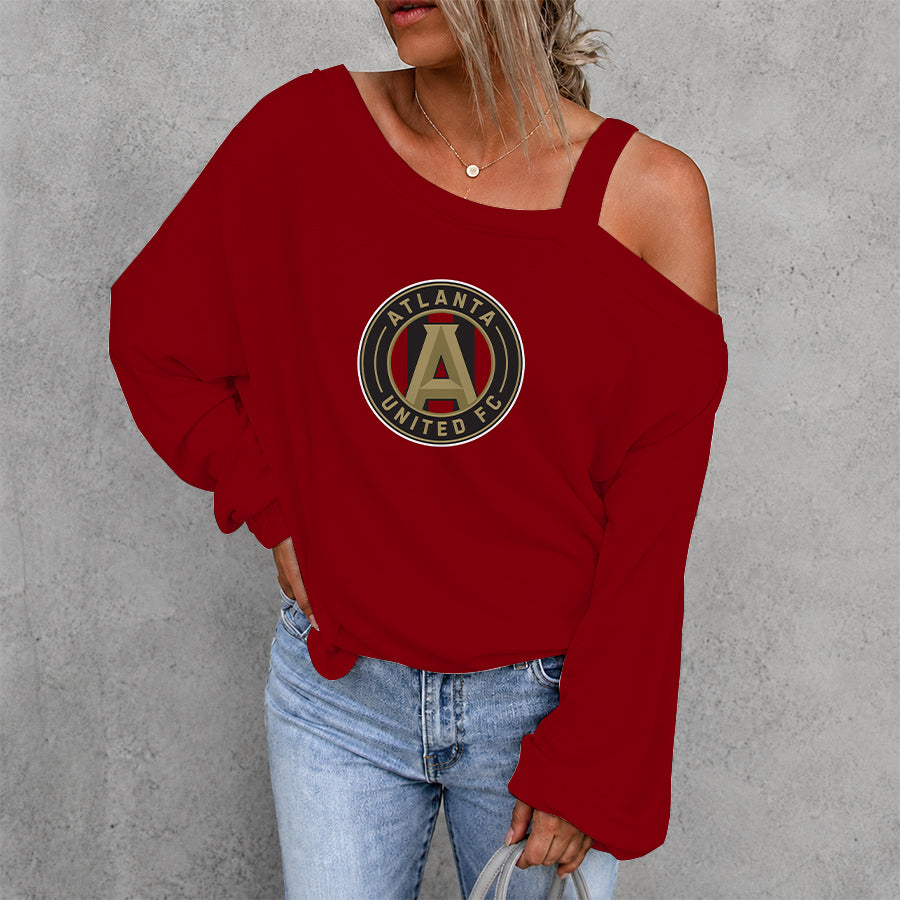 [GOAL DEAL] NEW CUSTOMIZED MLS14 ALU ATLANTA UNITED FC WOMEN'S OFF-SHOULDER LONG SLEEVE SHIRT