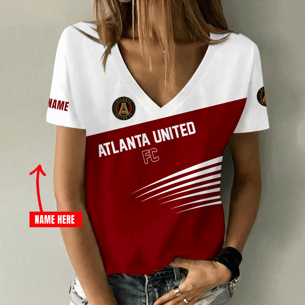 [GOAL DEAL] NEW CUSTOMIZED MLS14 ALU ATLANTA UNITED FC V-NECK FEMALE SHIRT