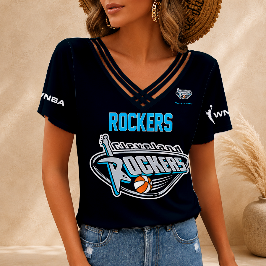 [HOOPS SPECIAL] NEW CUSTOMIZED WNBA14 CLR CLEVELAND ROCKERS V-NECK SHIRT