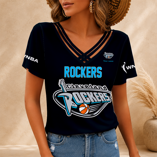 [HOOPS SPECIAL] NEW CUSTOMIZED WNBA14 CLR CLEVELAND ROCKERS V-NECK SHIRT