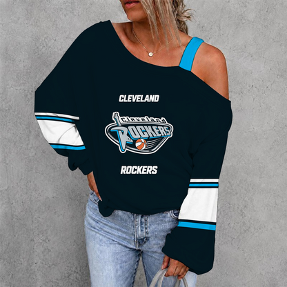 [HOOPS SPECIAL] NEW CUSTOMIZED WNBA14 CLR CLEVELAND ROCKERS WOMEN'S OFF-SHOULDER LONG SLEEVE SHIRT
