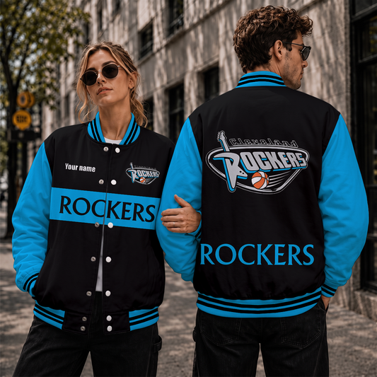 [HOOPS SPECIAL] NEW CUSTOMIZED WNBA14 CLR CLEVELAND ROCKERS BASEBALL JACKET, SATIN VARSITY JACKET