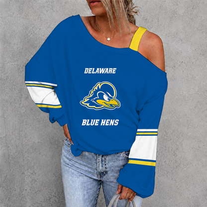 [HOOPS SPECIAL] NEW CUSTOMIZED NCAA CFH14 DFH DELAWARE FIGHTIN' BLUE HENS WOMEN'S OFF-SHOULDER LONG SLEEVE SHIRT
