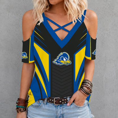 [HOOPS SPECIAL] NEW CUSTOMIZED NCAA CFH14 DFH DELAWARE FIGHTIN' BLUE HENS CRISS CROSS V-NECK TOP