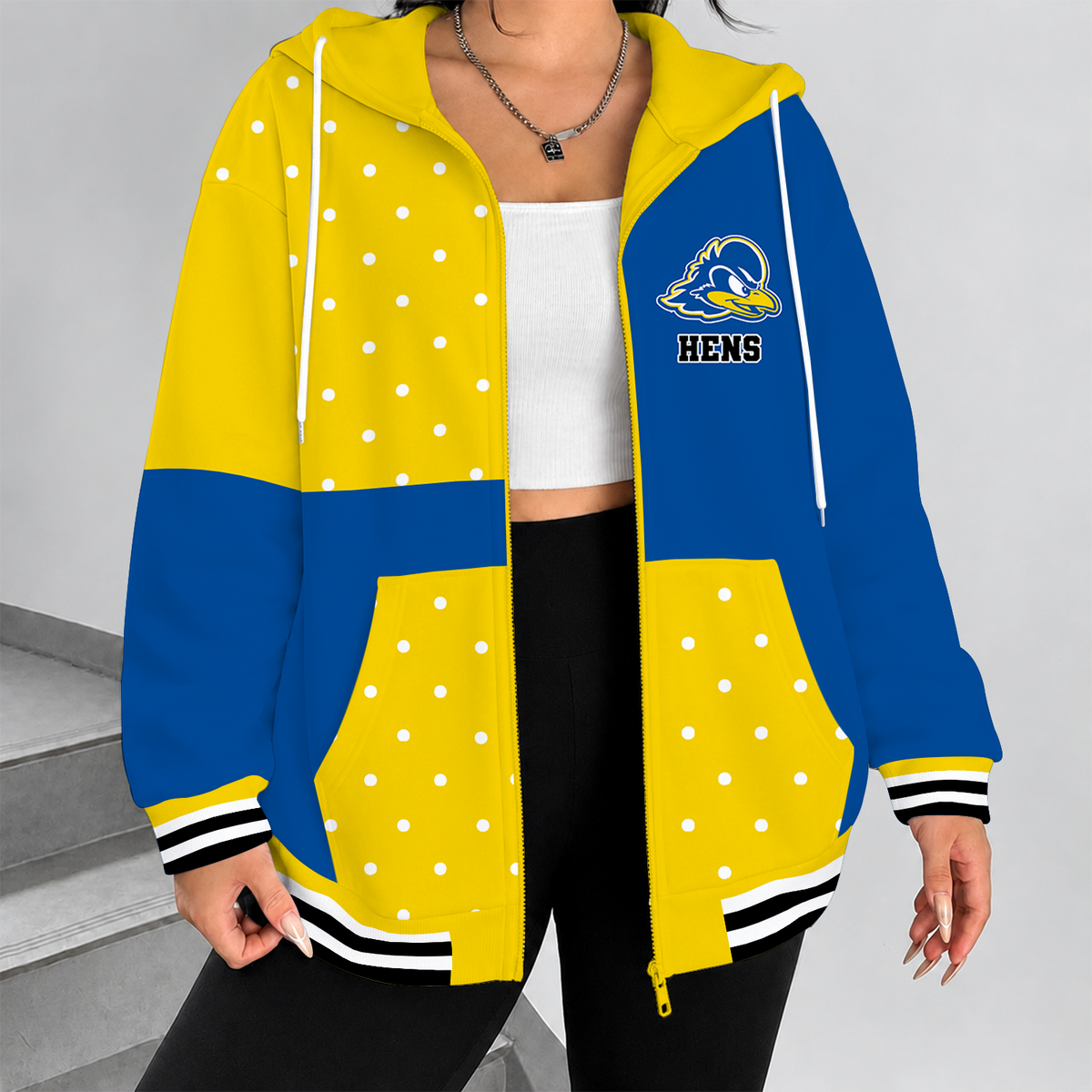 [HOOPS SPECIAL] NEW CUSTOMIZED NCAA CFH14 DFH DELAWARE FIGHTIN' BLUE HENS STRAPPY ZIP HOODIE