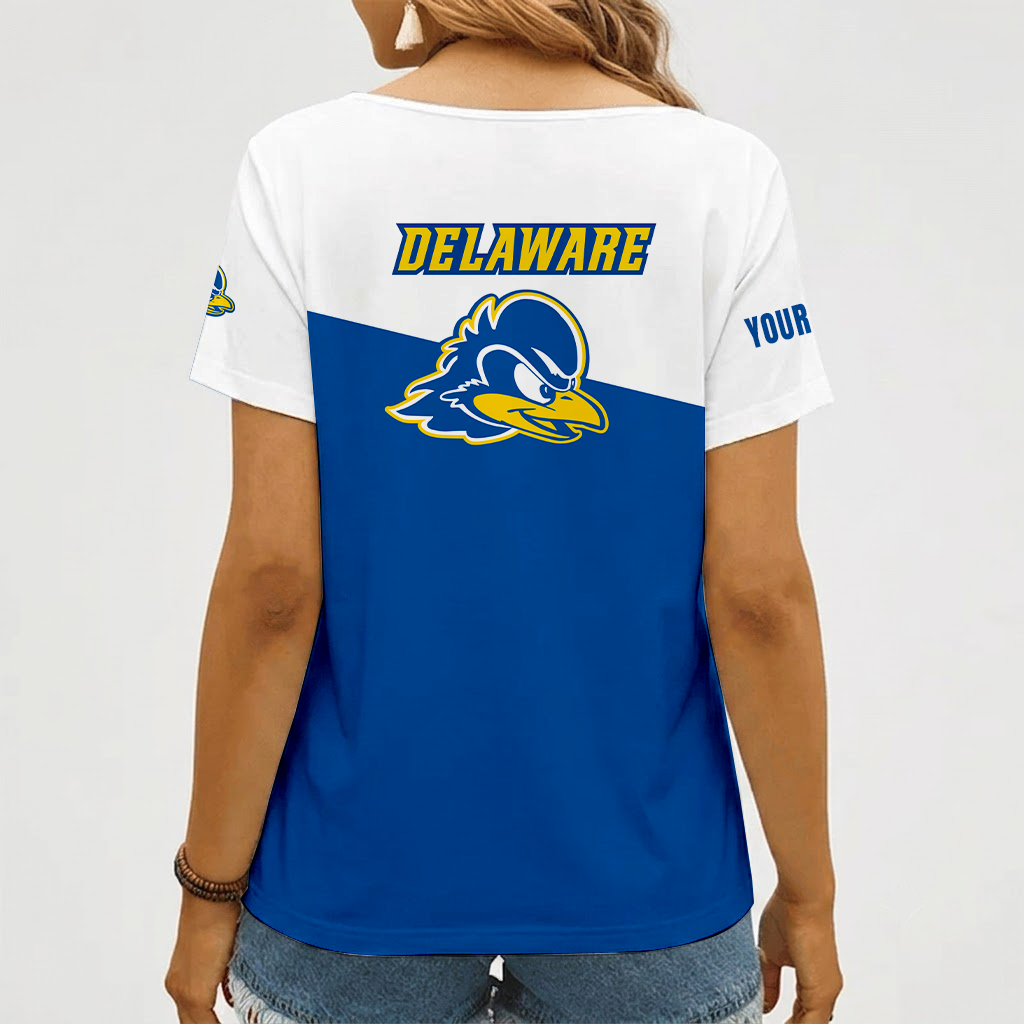 [HOOPS SPECIAL] NEW CUSTOMIZED NCAA CFH14 DFH DELAWARE FIGHTIN' BLUE HENS V-NECK FEMALE SHIRT