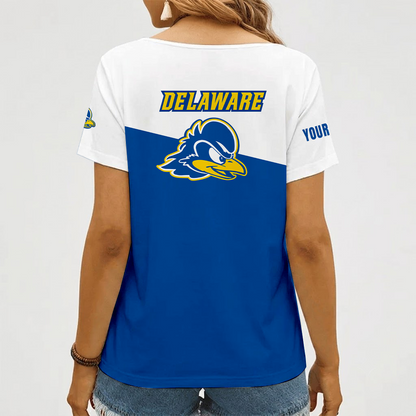 [HOOPS SPECIAL] NEW CUSTOMIZED NCAA CFH14 DFH DELAWARE FIGHTIN' BLUE HENS V-NECK FEMALE SHIRT
