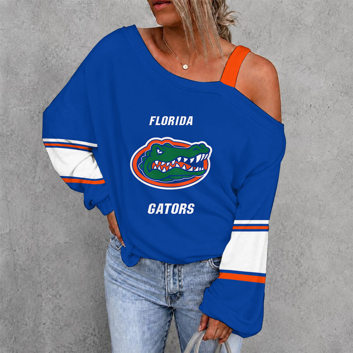 [SLAM DUNK DEAL] NEW CUSTOMIZED NCAA MAM14 FLG FLORIDA GATORS WOMEN'S OFF-SHOULDER LONG SLEEVE SHIRT