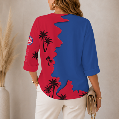 [HOT DEAL] NEW CUSTOMIZED NBA14 DPI DETROIT PISTONS WOMEN'S V-NECK LONG SLEEVE SHIRT