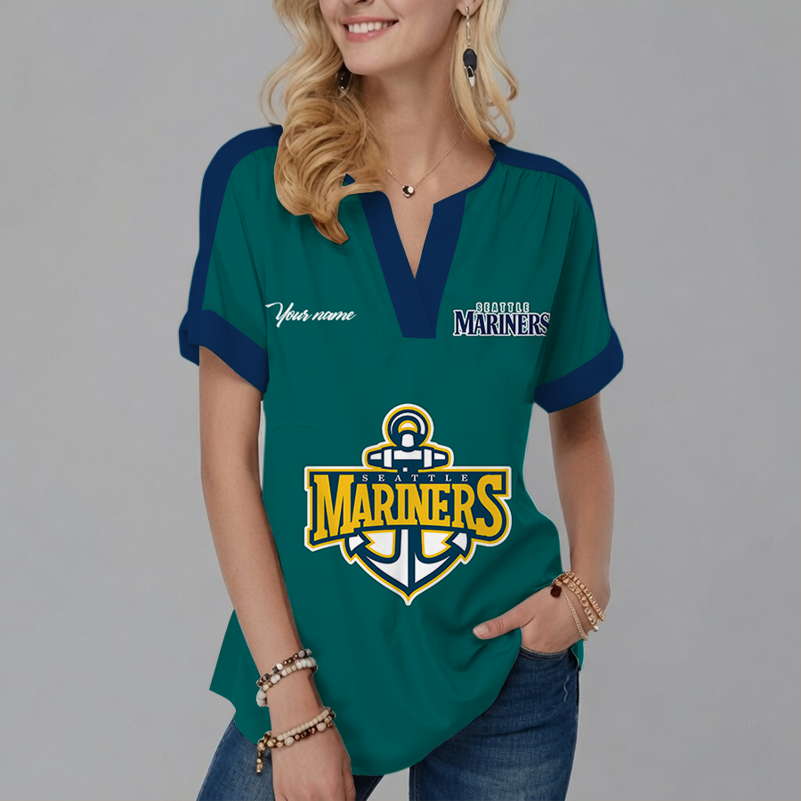 [HOMERUN DEAL] NEW CUSTOMIZED MLB14 SMS SEATTLE MARINERS V-NECK FEMALE SHIRT