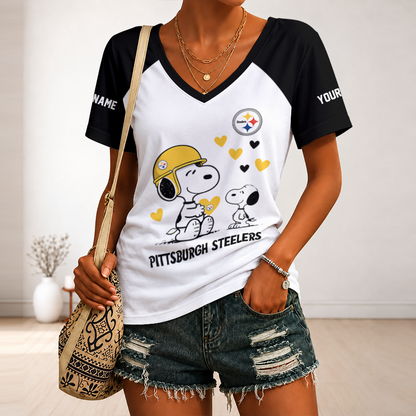 [TOUCHDOWN DEAL] NEW CUSTOMIZED NFL14 PSB PITTSBURGH STEELERS V-NECK FEMALE SHIRT