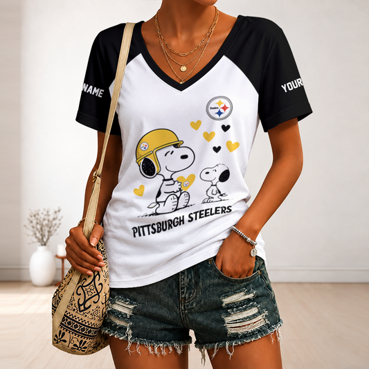 [TOUCHDOWN DEAL] NEW CUSTOMIZED NFL14 PSB PITTSBURGH STEELERS V-NECK FEMALE SHIRT