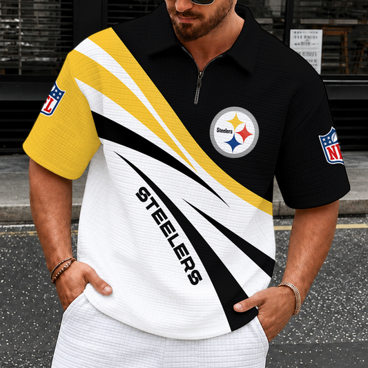 [TOUCHDOWN DEAL] NEW CUSTOMIZED NFL14 PSB PITTSBURGH STEELERS QUARTER-ZIP POLO SHIRT