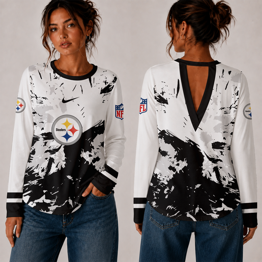 [TOUCHDOWN DEAL] NEW CUSTOMIZED NFL14 PSB PITTSBURGH STEELERS WOMEN'S BACK V-CUT LONG-SLEEVE SHIRT