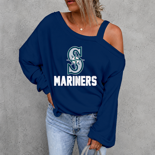 [HOMERUN DEAL] NEW CUSTOMIZED MLB14 SMS SEATTLE MARINERS WOMEN'S OFF-SHOULDER LONG SLEEVE SHIRT