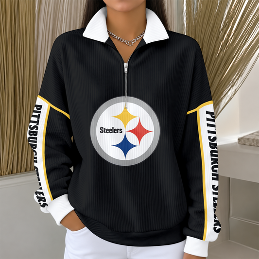 [TOUCHDOWN DEAL] NEW CUSTOMIZED NFL14 PSB PITTSBURGH STEELERS QUARTER ZIP RIBBED SWEATER