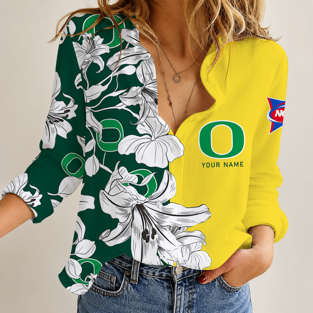[TOUCHDOWN DEAL] NEW CUSTOMIZED NCAA FBS14 OGD OREGON DUCKS WOMEN CASUAL SHIRT