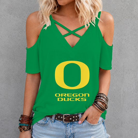 [TOUCHDOWN DEAL] NEW CUSTOMIZED NCAA FBS14 OGD OREGON DUCKS CRISS CROSS V-NECK TOP