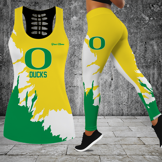 [TOUCHDOWN DEAL] NEW CUSTOMIZED NCAA FBS14 OGD OREGON DUCKS HOLLOW TANK TOP & LEGGINGS SET