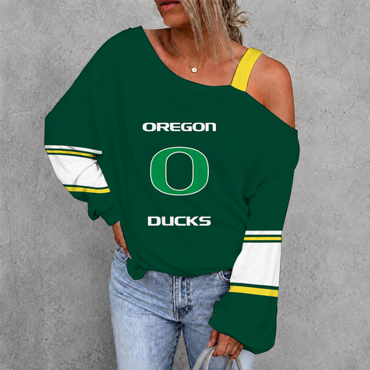 [TOUCHDOWN DEAL] NEW CUSTOMIZED NCAA FBS14 OGD OREGON DUCKS WOMEN'S OFF-SHOULDER LONG SLEEVE SHIRT