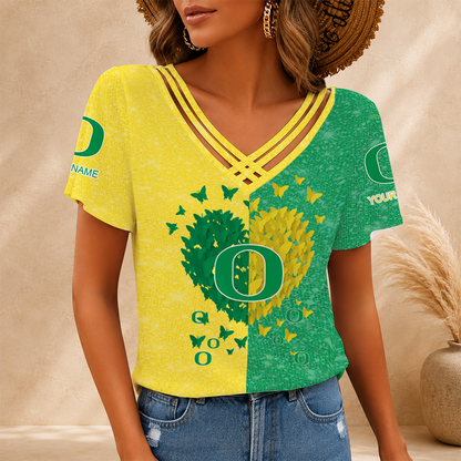 [TOUCHDOWN DEAL] NEW CUSTOMIZED NCAA FBS14 OGD OREGON DUCKS V-NECK SHIRT