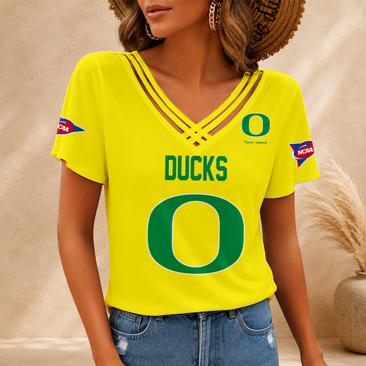 [TOUCHDOWN DEAL] NEW CUSTOMIZED NCAA FBS14 OGD OREGON DUCKS V-NECK SHIRT