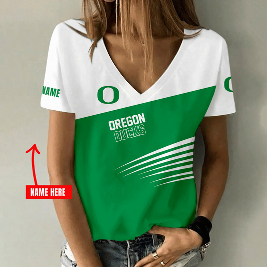 [TOUCHDOWN DEAL] NEW CUSTOMIZED NCAA FBS14 OGD OREGON DUCKS V-NECK FEMALE SHIRT