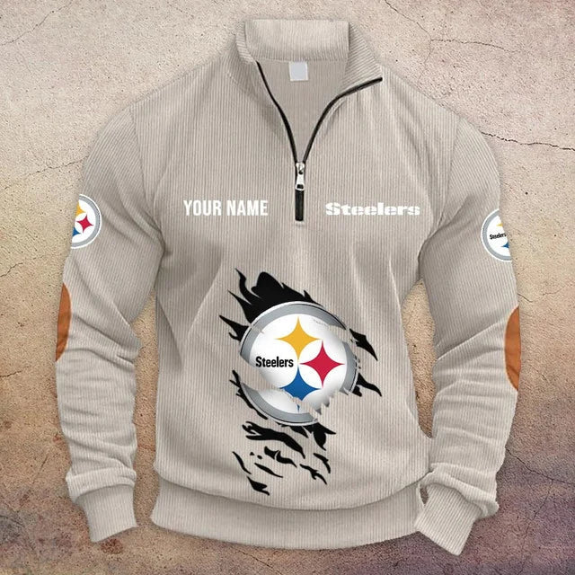 [TOUCHDOWN DEAL] NEW CUSTOMIZED NFL14 PSB PITTSBURGH STEELERS MULTICOLOR STRIPED QUATER ZIP SWEATSHIRT
