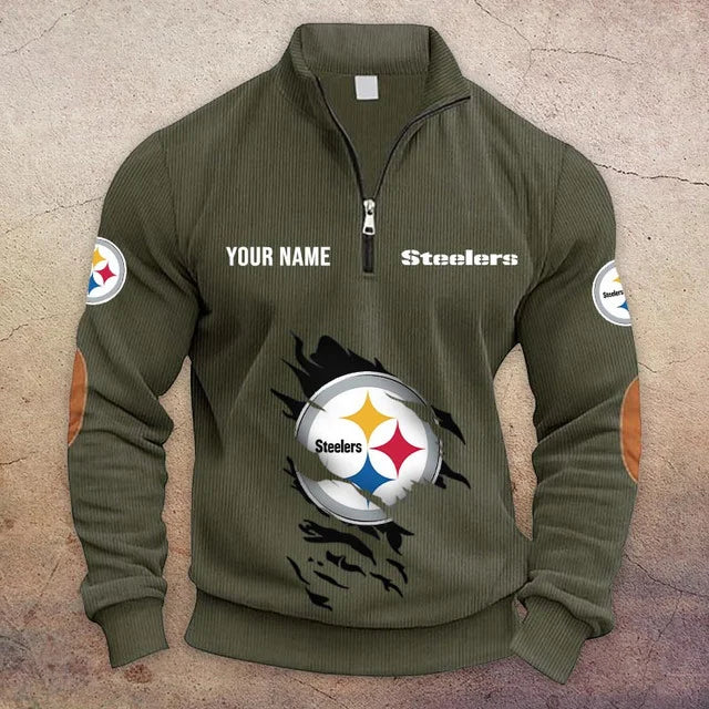 [TOUCHDOWN DEAL] NEW CUSTOMIZED NFL14 PSB PITTSBURGH STEELERS MULTICOLOR STRIPED QUATER ZIP SWEATSHIRT