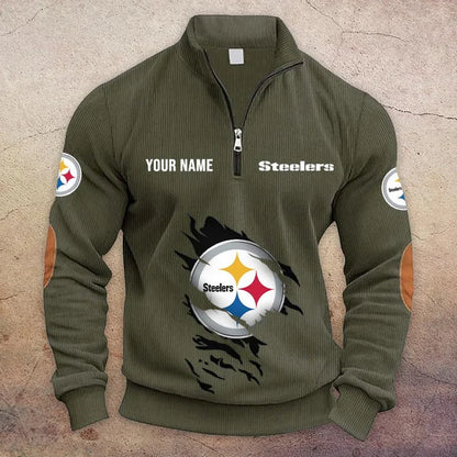 [TOUCHDOWN DEAL] NEW CUSTOMIZED NFL14 PSB PITTSBURGH STEELERS MULTICOLOR STRIPED QUATER ZIP SWEATSHIRT