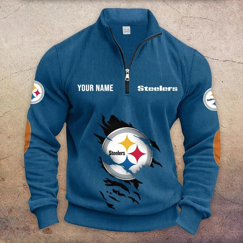 [TOUCHDOWN DEAL] NEW CUSTOMIZED NFL14 PSB PITTSBURGH STEELERS MULTICOLOR STRIPED QUATER ZIP SWEATSHIRT