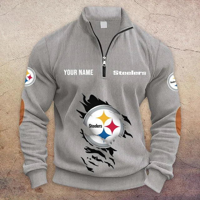 [TOUCHDOWN DEAL] NEW CUSTOMIZED NFL14 PSB PITTSBURGH STEELERS MULTICOLOR STRIPED QUATER ZIP SWEATSHIRT