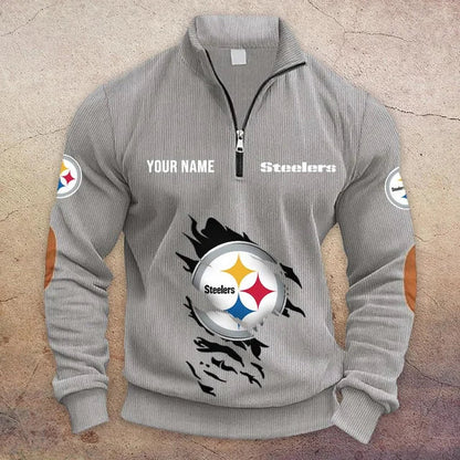 [TOUCHDOWN DEAL] NEW CUSTOMIZED NFL14 PSB PITTSBURGH STEELERS MULTICOLOR STRIPED QUATER ZIP SWEATSHIRT