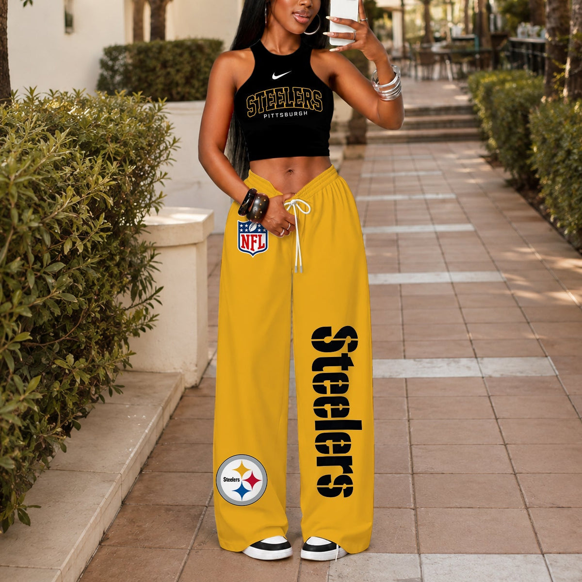 [TOUCHDOWN DEAL] NEW CUSTOMIZED NFL14 PSB PITTSBURGH STEELERS WOMEN'S CROP TOP & LONGPANTS SET
