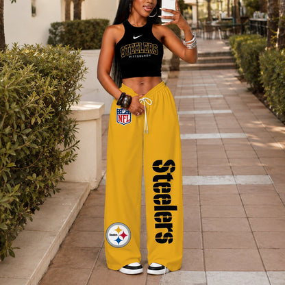 [TOUCHDOWN DEAL] NEW CUSTOMIZED NFL14 PSB PITTSBURGH STEELERS WOMEN'S CROP TOP & LONGPANTS SET