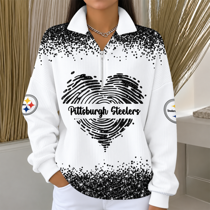 [TOUCHDOWN DEAL] NEW CUSTOMIZED NFL14 PSB THE STEELERS QUARTER ZIP RIBBED SWEATER