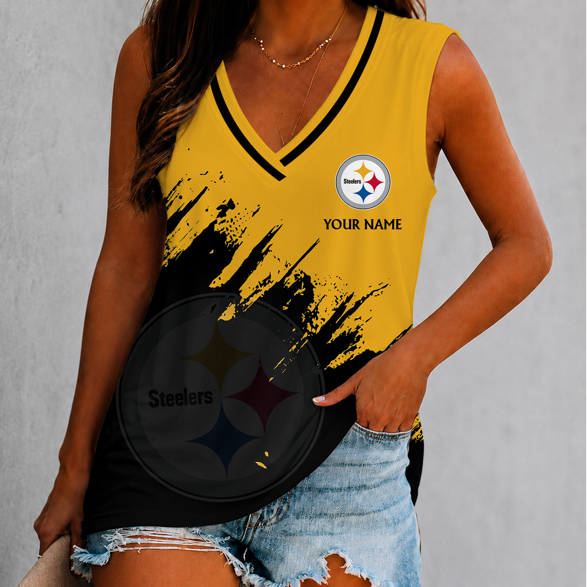 [TOUCHDOWN DEAL] NEW CUSTOMIZED NFL14 PSB PITTSBURGH STEELERS WOMEN'S V-NECK TANK TOP