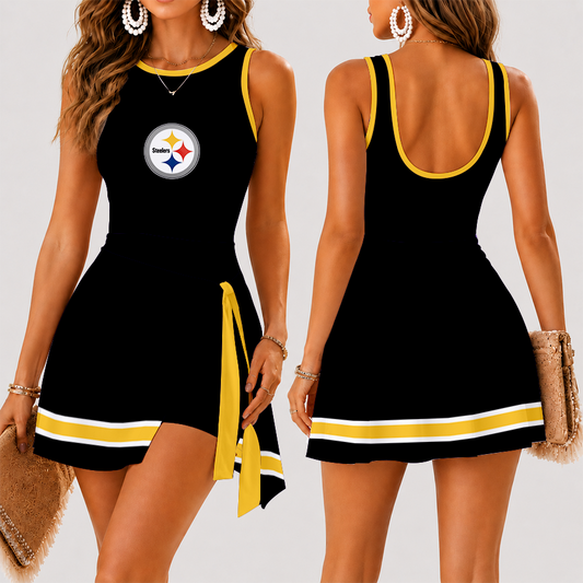 [TOUCHDOWN DEAL] NEW CUSTOMIZED NFL14 PSB PITTSBURGH STEELERS WOMEN'S SUMMER SKORT DRESS