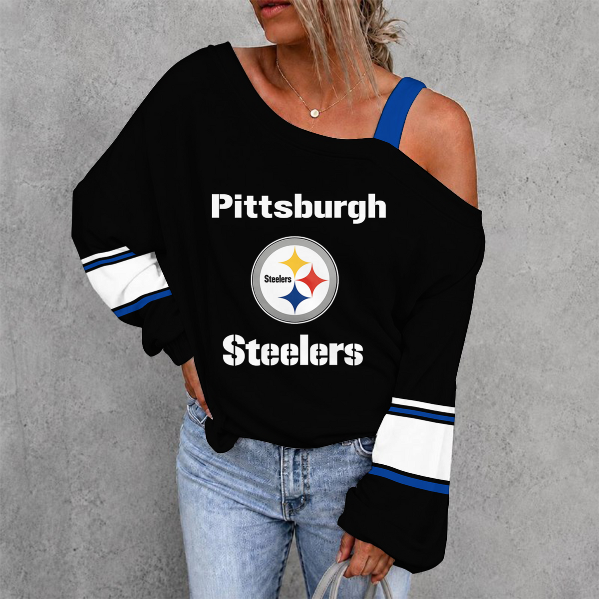 [TOUCHDOWN DEAL] NEW CUSTOMIZED NFL14 PSB PITTSBURGH STEELERS WOMEN'S OFF-SHOULDER LONG SLEEVE SHIRT