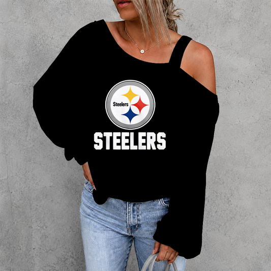 [SPECIAL OFFER] NEW CUSTOMIZED NFL14 PSB PITTSBURGH STEELERS WOMEN'S OFF-SHOULDER LONG SLEEVE SHIRT
