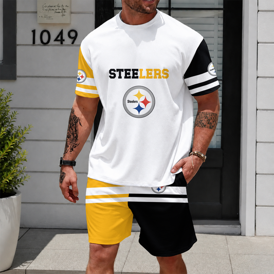 [TOUCHDOWN DEAL] NEWCUSTOMIZED NFL14 PSB PITTSBURGH STEELERS UNISEX T-SHIRT & SHORTS SET