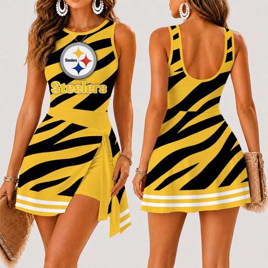 [TOUCHDOWN DEAL] NEW CUSTOMIZED NFL14 PSB PITTSBURGH STEELERS WOMEN'S SUMMER SKORT DRESS