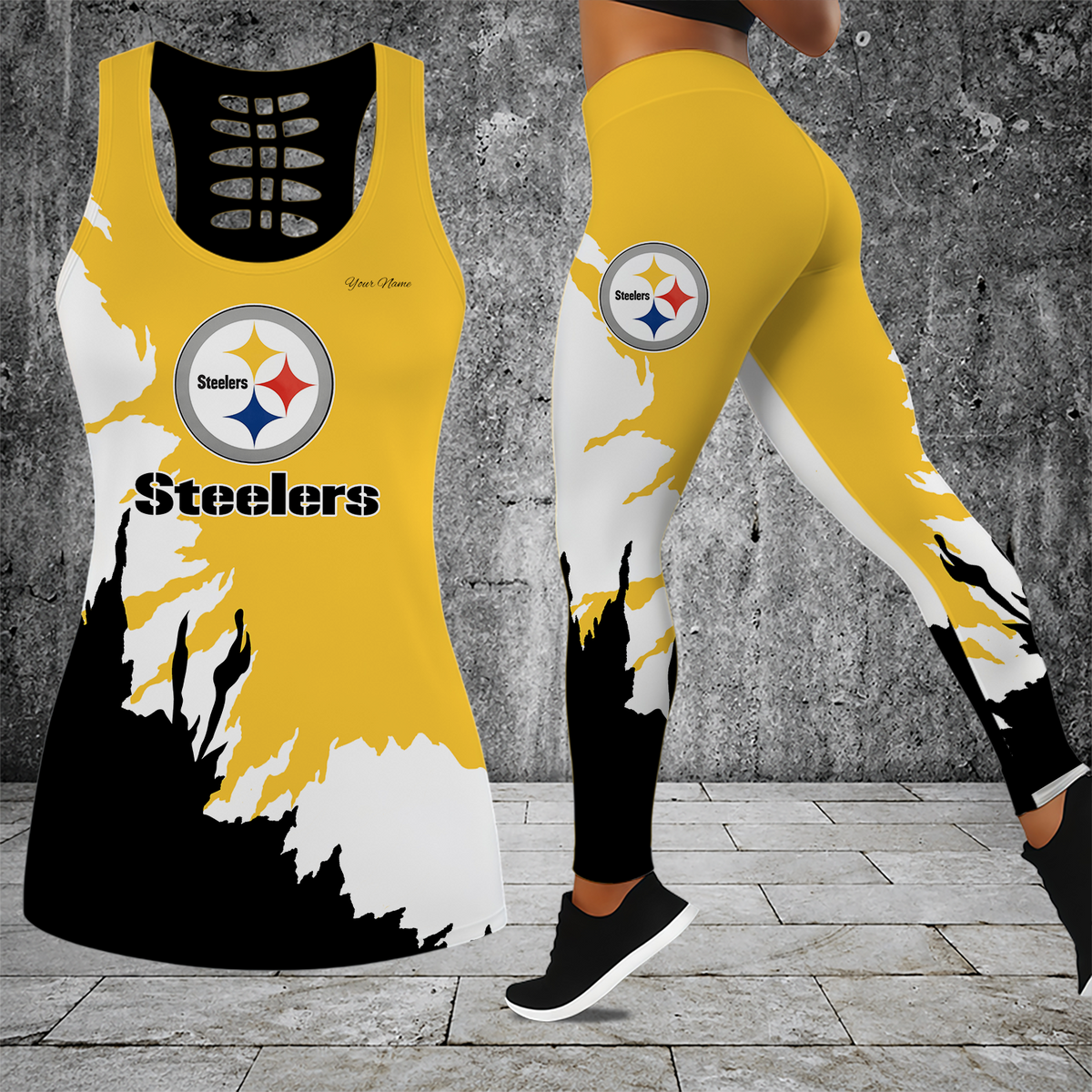 [TOUCHDOWN DEAL] NEW CUSTOMIZED NFL14 PSB PITTSBURGH STEELERS HOLLOW TANK TOP & LEGGINGS SET