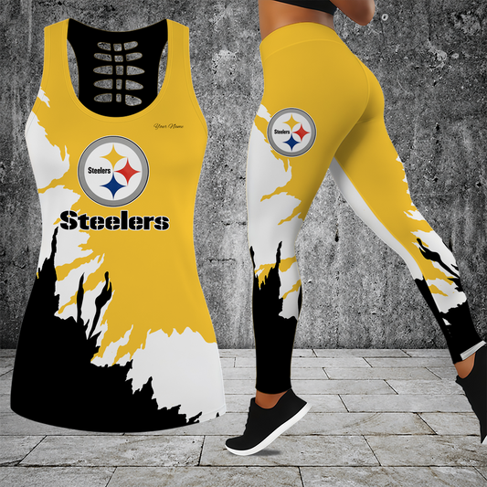 [TOUCHDOWN DEAL] NEW CUSTOMIZED NFL14 PSB PITTSBURGH STEELERS HOLLOW TANK TOP & LEGGINGS SET