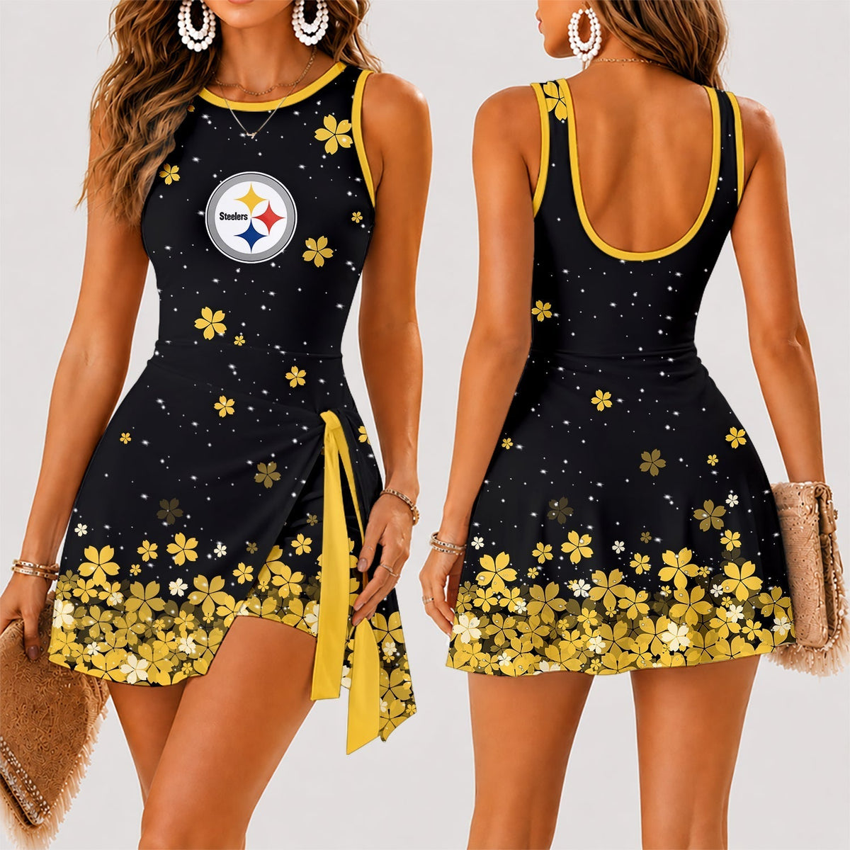 [TOUCHDOWN DEAL] NEW CUSTOMIZED NFL14 PSB PITTSBURGH STEELERS WOMEN'S SUMMER SKORT DRESS
