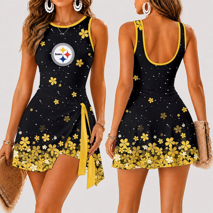 [TOUCHDOWN DEAL] NEW CUSTOMIZED NFL14 PSB PITTSBURGH STEELERS WOMEN'S SUMMER SKORT DRESS