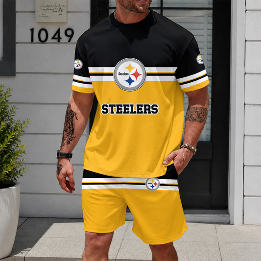 [TOUCHDOWN DEAL] NEWCUSTOMIZED NFL14 PSB PITTSBURGH STEELERS UNISEX T-SHIRT & SHORTS SET